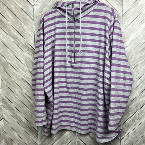 Woman Within Green Grey Striped 1/4 Zip Hooded Pullover Womens 3x - Picture 1 of 3